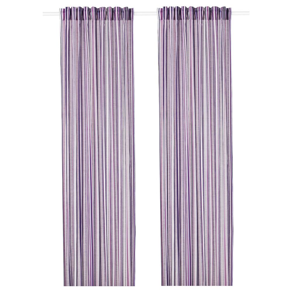 Гардины, 1 пара, сиреневый/в полоску 145x300 см IKEA ПРАКТКЛОККА 204.363.60 - фото 1