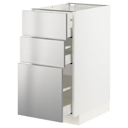 Напольный шкаф с 3 ящиками, белый/Ворста нержавеющая сталь 40x60 см IKEA METOD МЕТОД / MAXIMERA МАКСИМЕРА 493.299.01