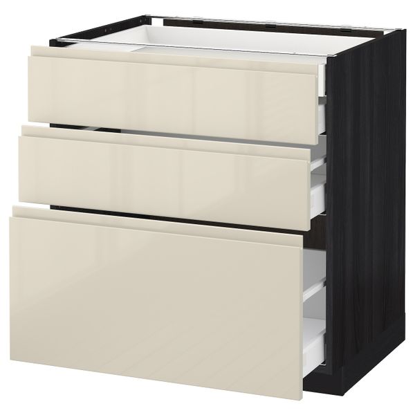 Напольный шкаф 3 фронтальные панели, 2 низких, 1 средний, 1 встроенный ящ, черный, Воксторп глянцевый светло-бежевый 80x60 см - схема-чертеж с размерами
