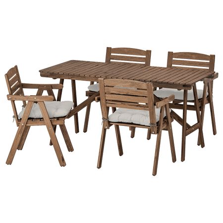 Стол + 4 кресла, для/сада, светло-коричневая морилка/Куддарна серый IKEA FALHOLMEN ФАЛЬХОЛЬМЕН 592.867.84