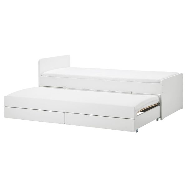 Каркас кровати с выдвижной кроватью, белый 90x200 см IKEA SLÄKT СЛЭКТ 092.277.54 - фото 1