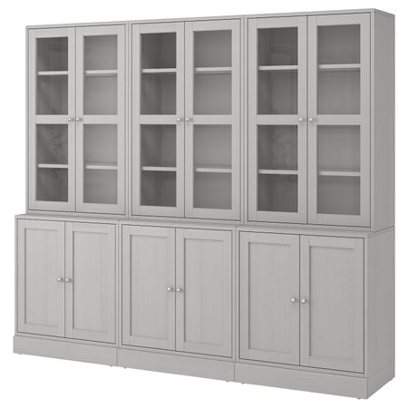 Комбинация для хранения с стеклянная двр, серый 243x47x212 см IKEA HAVSTA ХАВСТА 592.659.70