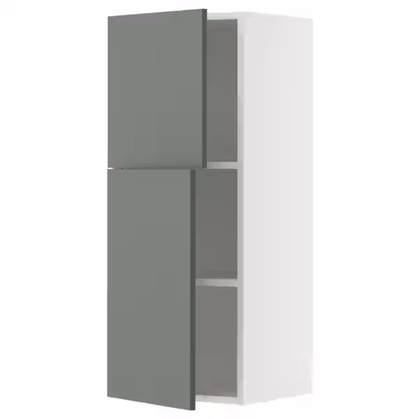 METOD Навесной шкаф с полками/2дверцы - белый/Nickebo матовый серо-зеленый 40x100 см - фото 1