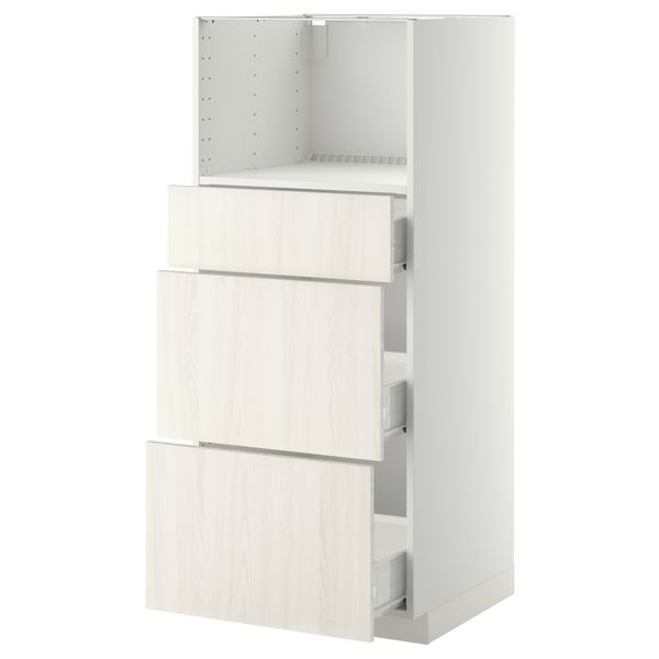 Высокий шкаф для СВЧ с 3 ящиками МЕТОД / ФОРВАРА, белый, Росдаль белый (60x60x140 см) - схема-чертеж с размерами