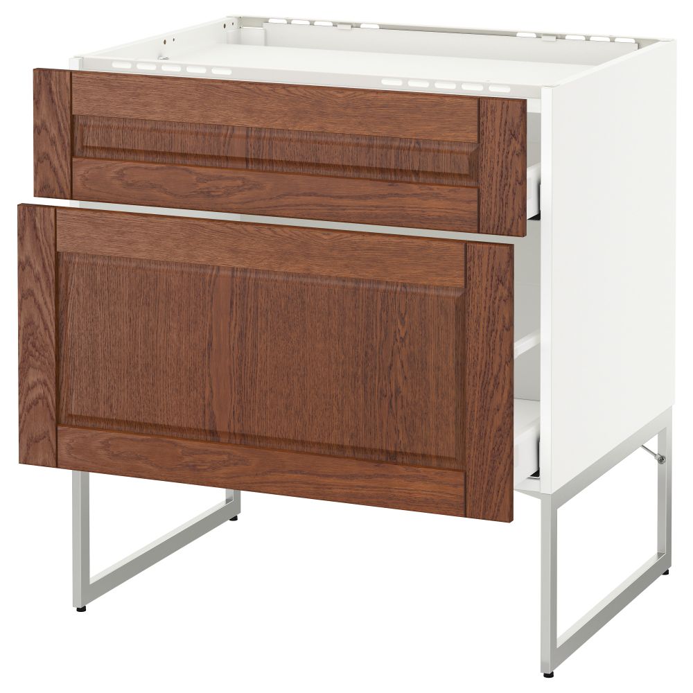 Напольный шкаф, 2 фронтальных панели, 3 ящика МЕТОД / МАКСИМЕРА, белый, Филипстад коричневый - схема-чертеж с размерами