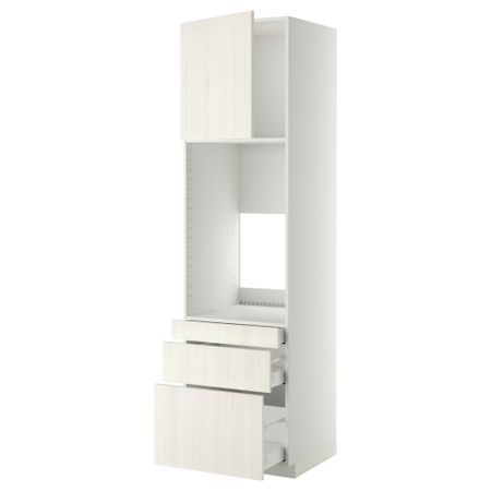 Высокий шкаф для двойной духовки, 3 ящика, дверца МЕТОД / МАКСИМЕРА, белый, Росдаль белый