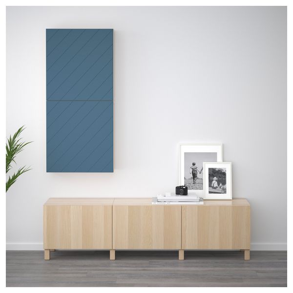 Навесной шкаф с 2 дверями БЕСТО, под беленый дуб, Халлставик темно-синий (60x20x128 см) - фото 2