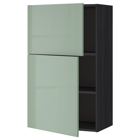 Навесной шкаф с полками, 2 дверцы МЕТОД, черный, Калларп светло-зеленый (60x100 см)