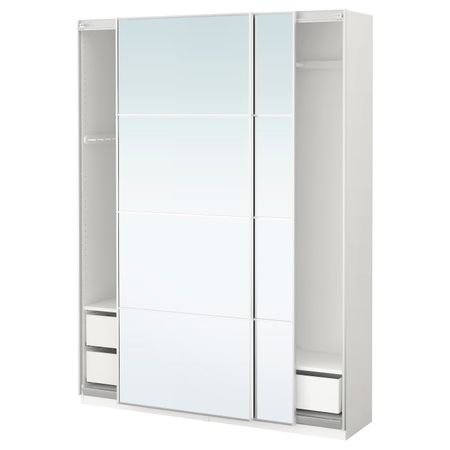Гардероб, белый, Аули зеркальное стекло 150x44x201 см IKEA ПАКС 993.063.32