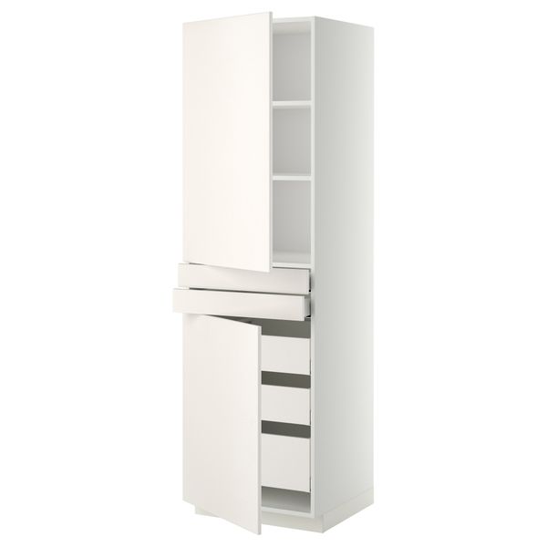 Высокий шкаф + полки, 5 ящиков, 2 дверцы, 2 фронтальных МЕТОД / МАКСИМЕРА, белый, Веддинге белый - фото 1