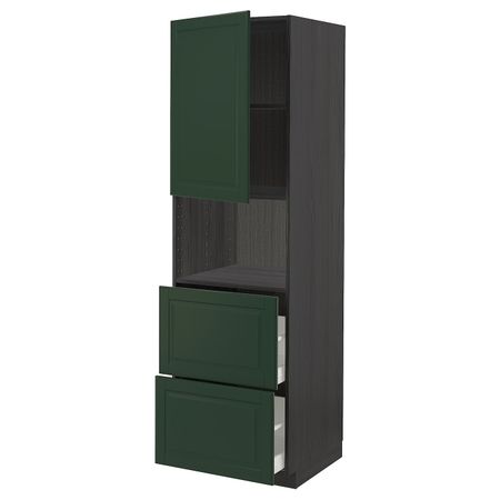 Высокий шкаф для СВЧ/дверца/2ящика, черный/Будбин темно-зеленый 60x60x200 см IKEA МЕТОД / МАКСИМЕРА 593.135.32