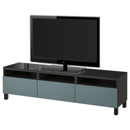 Тумба для ТВ с ящиками БЕСТО, черно-коричневый, Вальвикен серо-бирюзовый (180x40x48 см)
