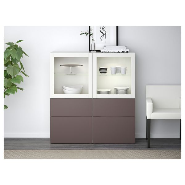 Комбинация для хранения со стеклянными дверцами БЕСТО, белый, Вальвикен темно-коричневый, прозрачное стекло (120x40x128 см) - схема-чертеж с размерами