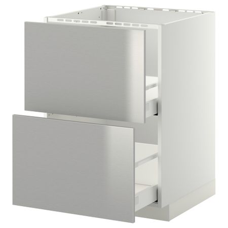 Напольный шкаф под мойку + 2 фронтальных панели, 2 ящика МЕТОД / МАКСИМЕРА, белый, Гревста нержавеющ сталь