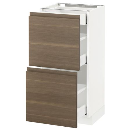 Напольный шкаф/2фасада/3ящика, белый/Воксторп грецкий орех 40x37 см IKEA METOD МЕТОД / MAXIMERA МАКСИМЕРА 092.387.38