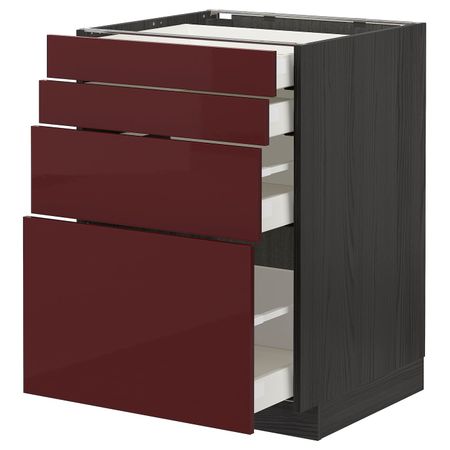 Напольный шкаф 4 фронтальных панели, 4 ящика, черный Калларп/глянцевый темный красно-коричневый 60x60 см IKEA МЕТОД / МАКСИМЕРА