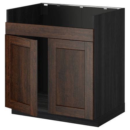 Напольный шкаф для двойной мойки ДУМШЁ МЕТОД, черный, Эдсерум коричневый (80x60 см)