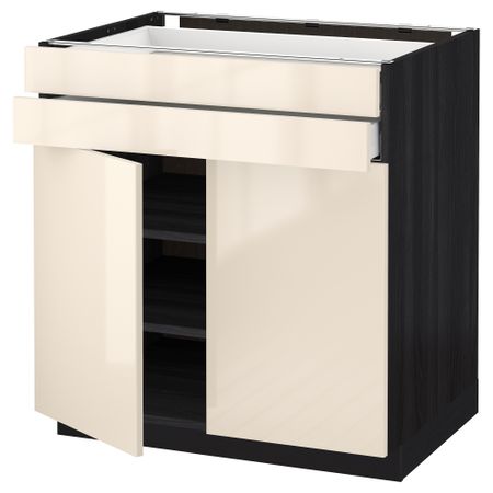 Напольный шкаф, 2 дверцы, 2 ящика МЕТОД / МАКСИМЕРА, черный, Рингульт кремовый