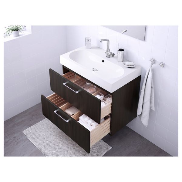 Шкаф для раковины с 2 ящиками ГОДМОРГОН / БРОВИКЕН, черно-коричневый (80x49x68 см) - фото 3