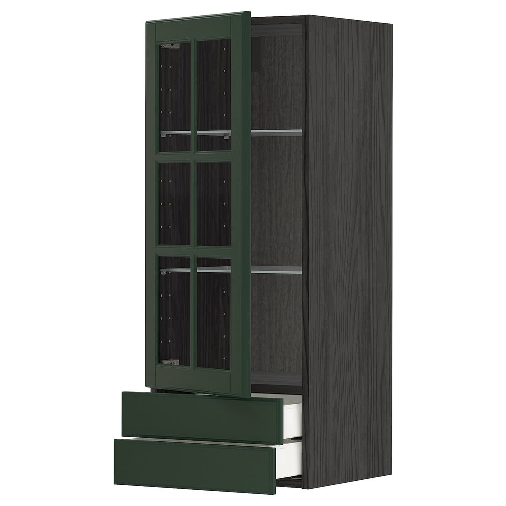 Навесной шкаф, стеклянная дверца, 2 ящика, черный/Будбин темно-зеленый 40x100 см IKEA МЕТОД / МАКСИМЕРА 493.134.29 - схема-чертеж с размерами