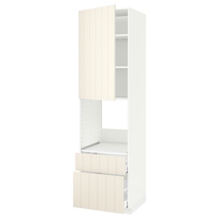 Высокий шкаф для духовки + дверь, 2 ящика МЕТОД / МАКСИМЕРА, белый, Хитарп белый с оттенком