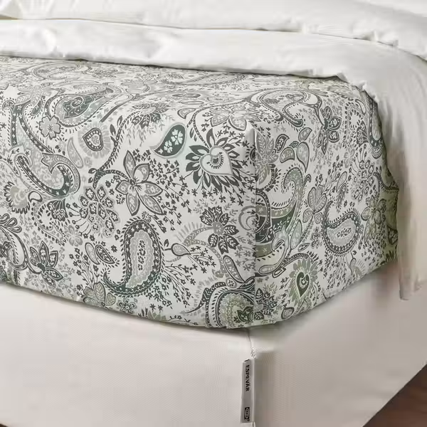 RODGERSIA РОДГЕРСИЯ Простыня натяжная - зеленый/белый 90x200 см - схема-чертеж с размерами