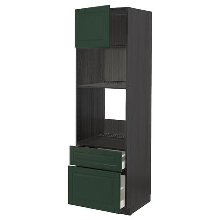 Высокий шкаф для духовки и СВЧ/дверца/2ящ, черный/Будбин темно-зеленый 60x60x200 см IKEA МЕТОД / МАКСИМЕРА 393.134.96
