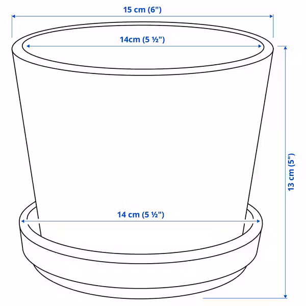 BRUNBÄR БРУНБЭР Горшок цветочный с поддоном - для сада терракота 12 см - схема-чертеж с размерами