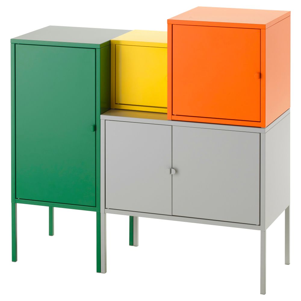 Комбинация для хранения ЛИКСГУЛЬТ, зеленый/серый, оранжевый/желтый (95x92 см) - фото 1