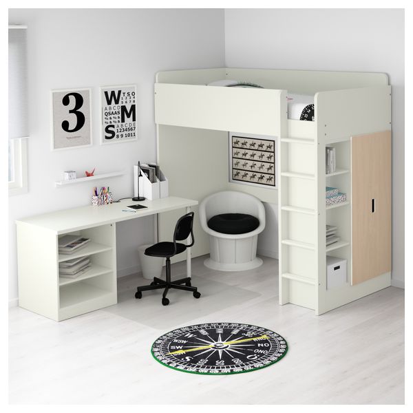 Кровать-чердак, 2 полки, 2 дверцы СТУВА, белый, береза (207x99x193 см) - фото 4