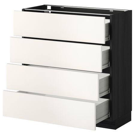 Напольный шкаф 4 фронтальных панели, 4 ящика МЕТОД / ФОРВАРА, черный, Веддинге белый