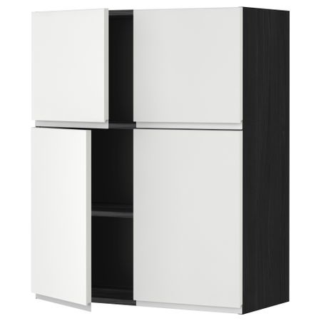 Навесной шкаф с полками, 4 дверцы МЕТОД, черный, Нодста белый (80x100 см)