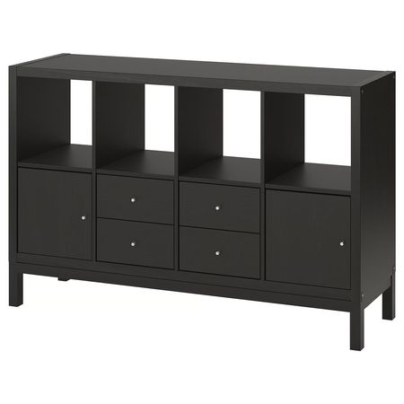KALLAX Стеллаж с основанием - с 2 дверями/4 ящиками/черно-коричневый 147x94 см