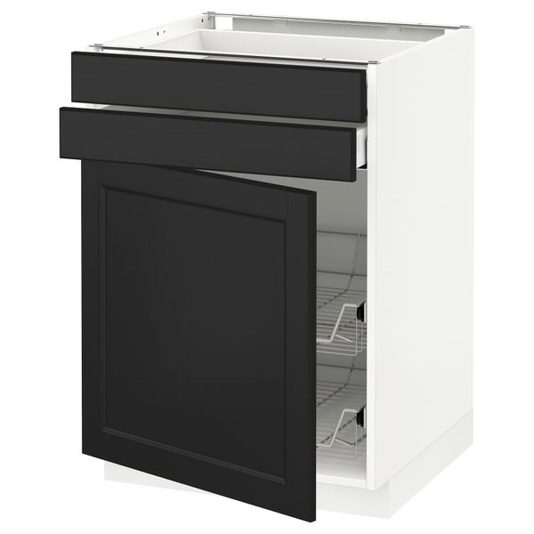 Напольный шкаф, дверца, 2 ящика, проволочных корзин МЕТОД / МАКСИМЕРА, белый, Лаксарби черно-коричневый - схема-чертеж с размерами