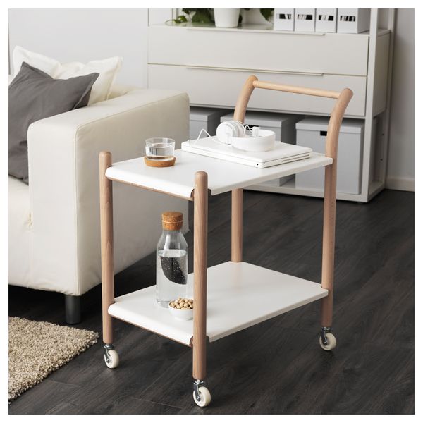 Стол приставной на колесах ИКЕА ПС 2017, бук, белый (69x40 см) - фото 2