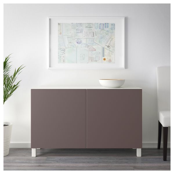 Комбинация для хранения с дверцами БЕСТО, белый, Вальвикен темно-коричневый (120x40x74 см) - схема-чертеж с размерами