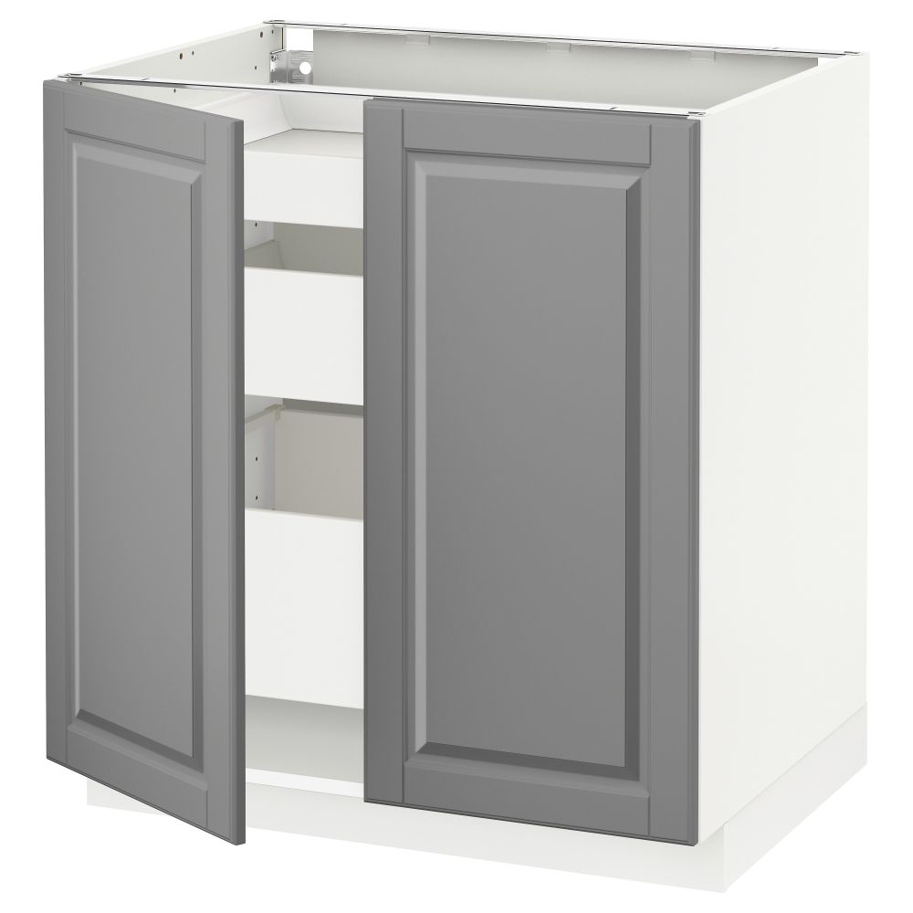 Напольный шкаф с 2 дверцами, 3 ящиками МЕТОД / МАКСИМЕРА, белый, Будбин серый (80x60 см) - схема-чертеж с размерами