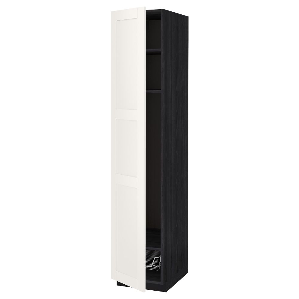 Высокий шкаф с полками, проволочной корзиной МЕТОД, черный, Сэведаль белый - схема-чертеж с размерами