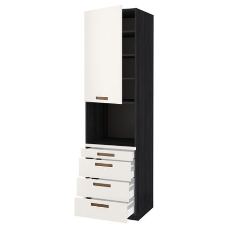 Высокий шкаф для комбинированния СВЧ, 4 ящика МЕТОД / МАКСИМЕРА, черный, Мэрста белый