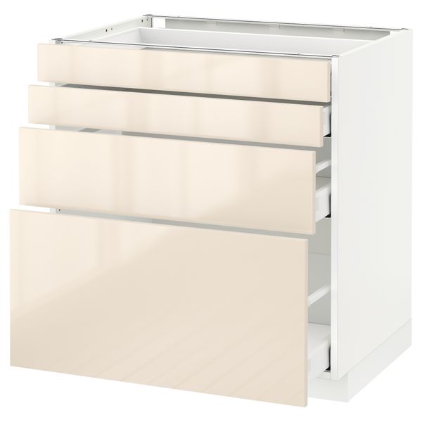Напольный шкаф 4 фронтальных панели, 4 ящика МЕТОД / МАКСИМЕРА, белый, Рингульт кремовый - схема-чертеж с размерами