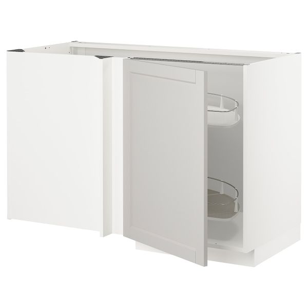 Угловой напольный шкаф с выдвижной секц, белый/Лерхюттан светло-серый 128x68 см IKEA METOD МЕТОД 792.727.38 - схема-чертеж с размерами
