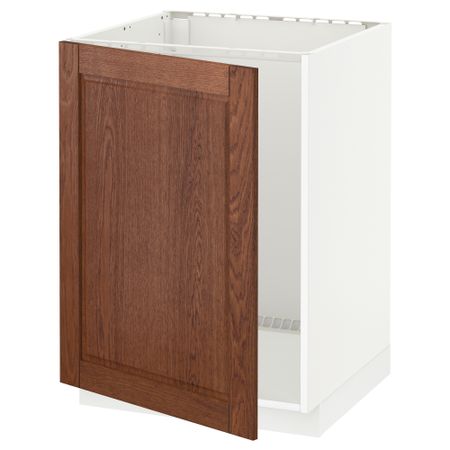 Напольный шкаф для раковины МЕТОД, белый, Филипстад коричневый (60x60 см)