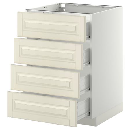 Напольный шкаф 4 фронтальных панели, 4 ящика МЕТОД / ФОРВАРА, белый, Будбин белый с оттенком