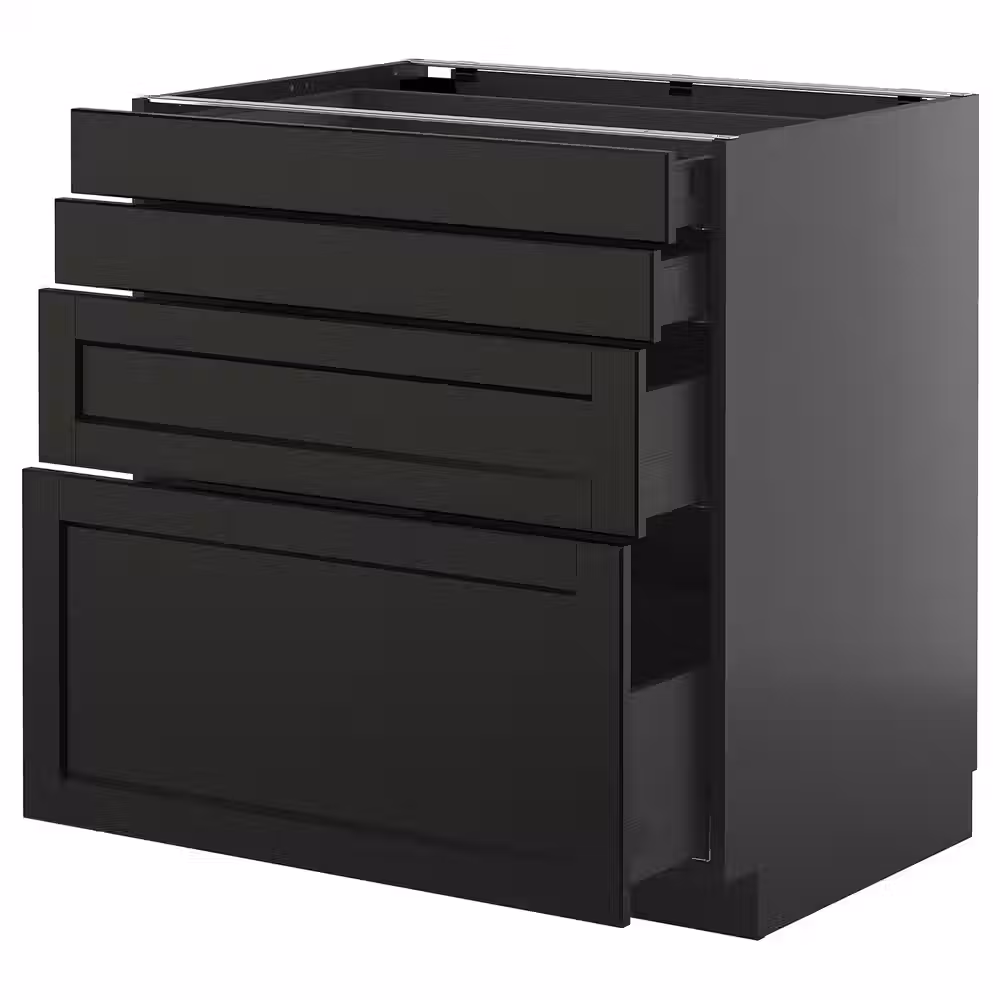 METOD / KNIVSHULT Напольный шкаф 4 фасада/4 ящика - черно-серый/Lerhyttan черная морилка 80x60 см - фото 1