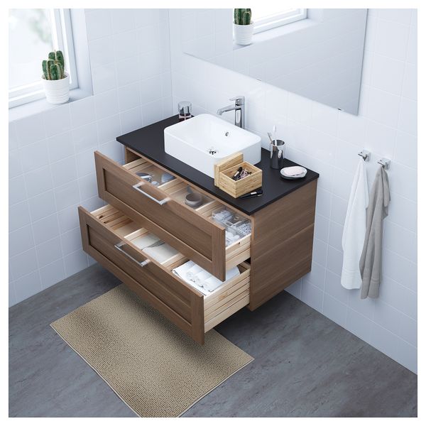 Шкаф со столешницей 45x32 раковина ГОДМОРГОН/ТОЛКЕН / ХОРВИК, под грецкий орех, антрацит (102x49x72 см) - фото 2