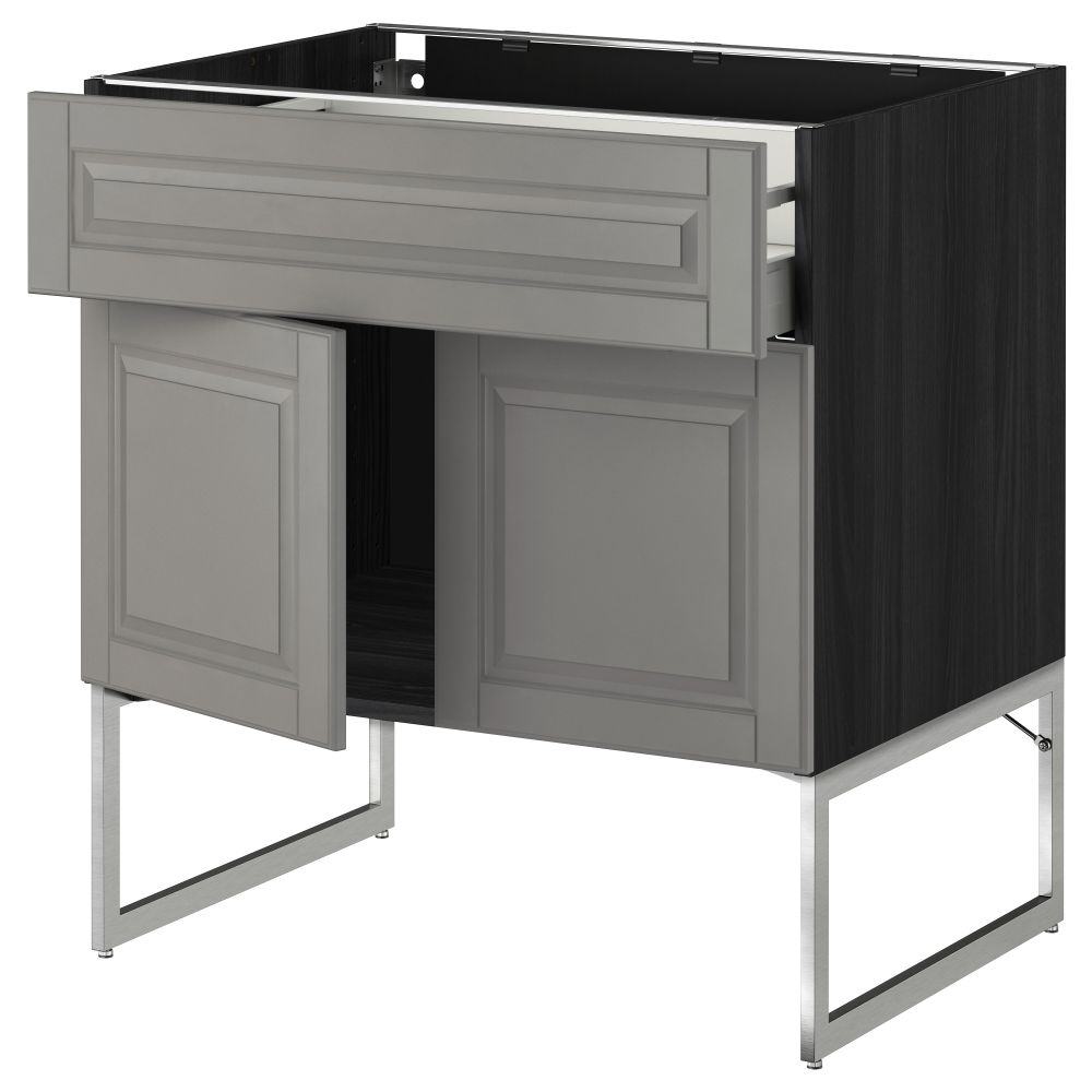 Напольный шкаф, полки, ящик, 2 двери МЕТОД / МАКСИМЕРА, черный, Будбин серый - схема-чертеж с размерами