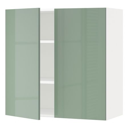 Навесной шкаф с полками/2дверцы, белый, Калларп светло-зеленый, 80x80 см IKEA МЕТОД 892.455.27