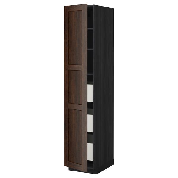 Высокий шкаф с ящиками, черный/Эдсерум коричневый 40x60x200 см IKEA МЕТОД / МАКСИМЕРА 893.591.23 - фото 1
