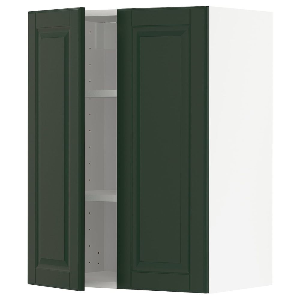 Навесной шкаф с полками/2дверцы, белый/Будбин темно-зеленый 60x80 см IKEA METOD МЕТОД 594.453.25 - фото 1