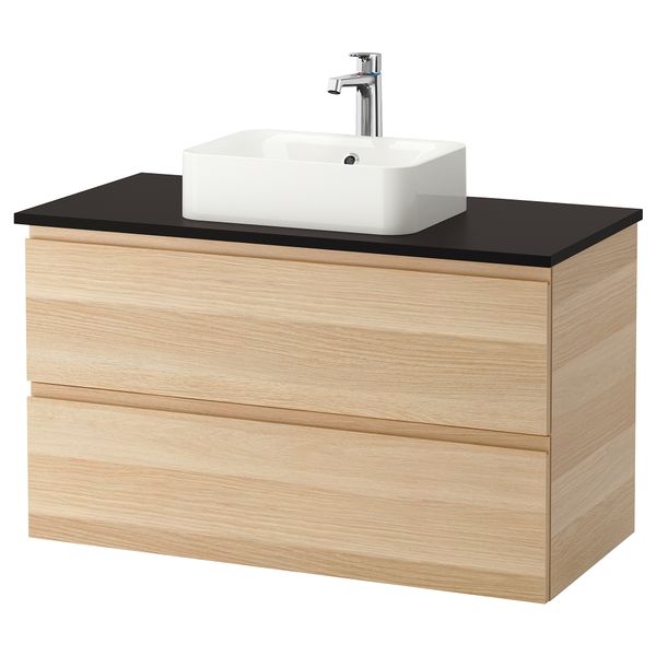 Шкаф со столешницей 45x32 раковина ГОДМОРГОН/ТОЛКЕН / ХОРВИК, под беленый дуб, антрацит (102x49x72 см) - фото 1